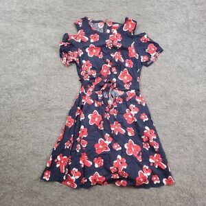 A + AB Dress Womens‎ 2XS XXS Blue Red Fit Flare A-line Cold Shoulder Floral